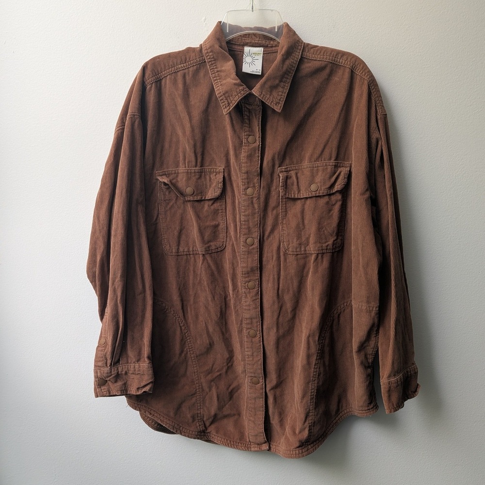 OFFLINE by Aerie Corduroy Button Up Top Rust Brown Oversized Long Sleeve Sz M
